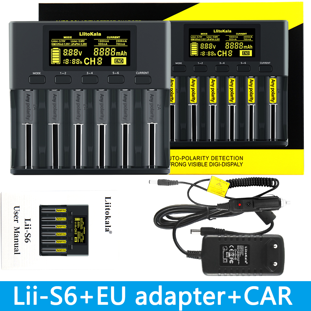 NEW LiitoKala Lii-S6 Battery charger 18650 Charger 6-Slot Auto-Polarity Detect For 18650 26650 21700 32650 AA AAA batteries