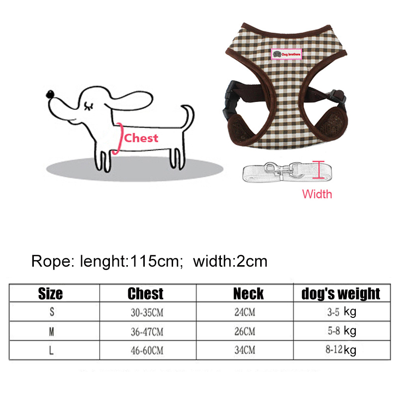 Durable Dog Harness Leash Set Cat plaid Vest Harness for Dogs Puppy Yorkshire Small Medium dogs