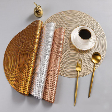 Round Pvc Placemat Dining Table Decoration Accessories Waterproof Non Slip Heat Insulation Easy Clean Gold Color Table Mats