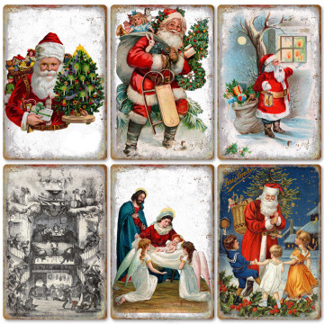 Festival Christmas Santa Claus Tin Sign Vintage Metal Poster Kitchen Home Bedroom Wall Art Decor Tinplate Signs Plaques