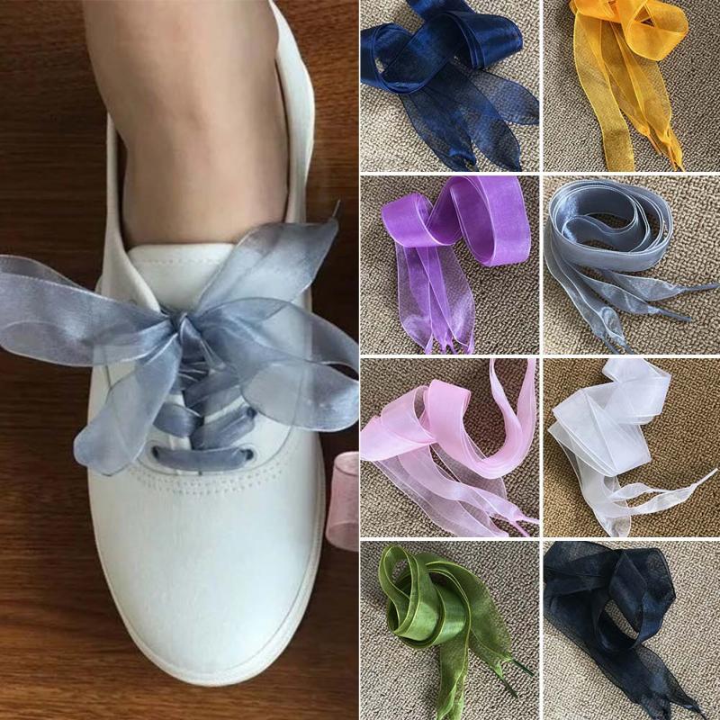 1 Pair Women Shoelaces Flat Silk Satin Ribbon Sport/Canvas/Casual Shoes Sneakers Laces Shoe strings 110cm x 2.5cm