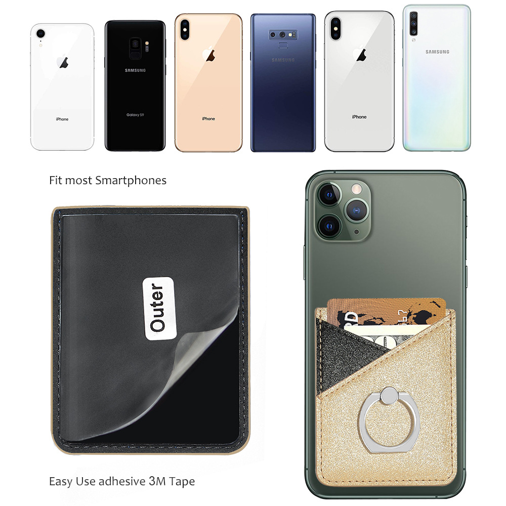 Luxury Leather cardholder Mobile Phone Wallet Sticker For iPhone Ring Holder Pocket Card Slot Sticker For Xiaomi Huawei