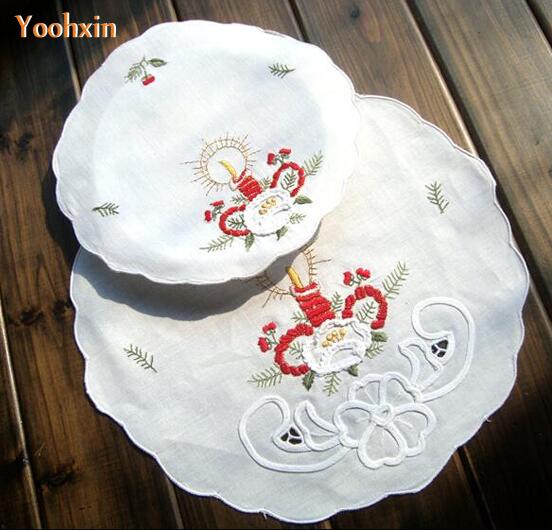 HOT White embroidery table place Mat cloth cotton round Placemat drink kids doily dining Coaster pot mug cup holder Pad Kitchen