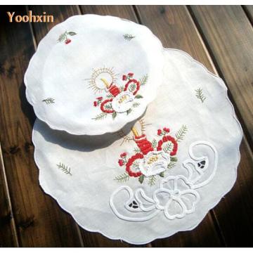 HOT White embroidery table place Mat cloth cotton round Placemat drink kids doily dining Coaster pot mug cup holder Pad Kitchen