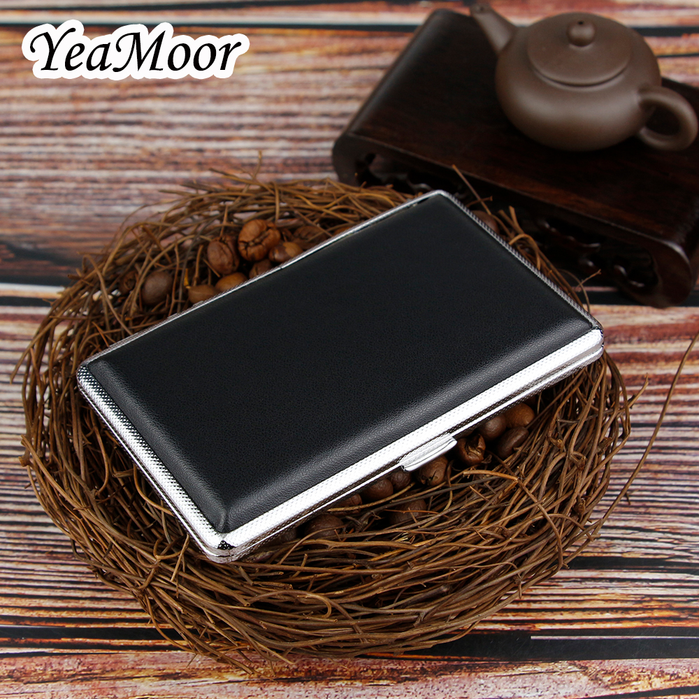 Classic Leather Cigarette Case 10cm Long Cigarette Box Open-Close Smoking Pouch for 14 Cigarettes Black Cigarette Pouch