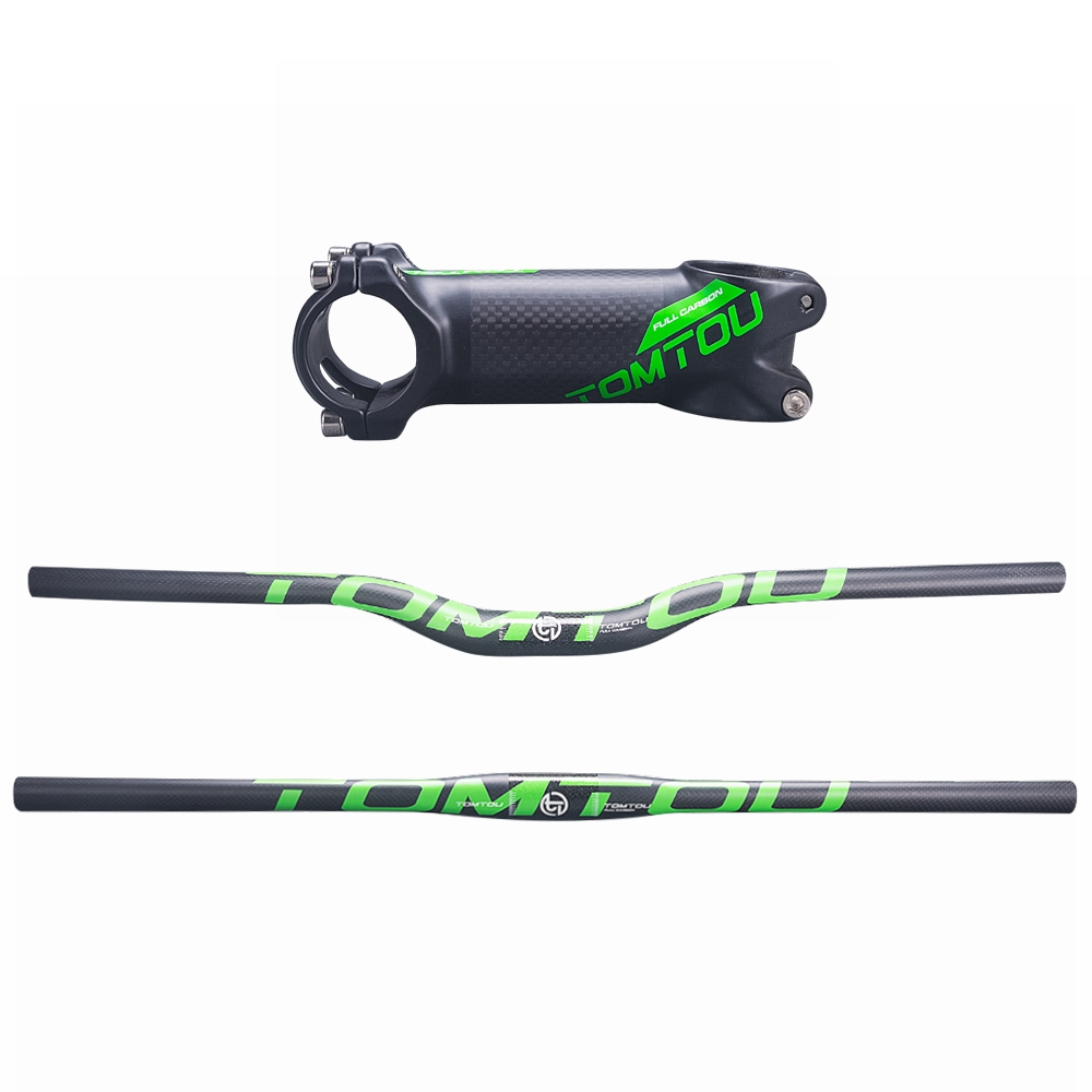 TOMTOU Matte Green Cycling Mountain Bike Handlebar Set 3K Carbon Fiber MTB Bicycle Handlebars + Seatpost + Stem - TG1T23