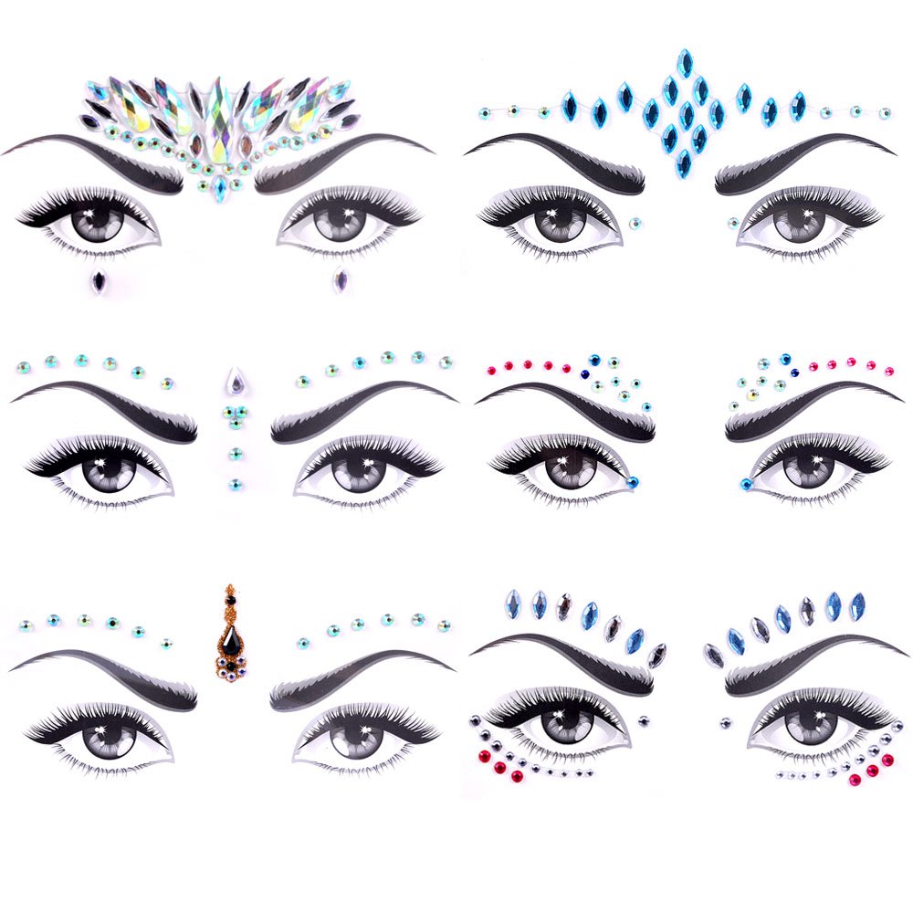 Face Jewels Glitter, 1 PCS Jewels Tattoo Mermaid Face Gems Rhinestones Eyes Body Stickers Crystals Glitter for Party Festival