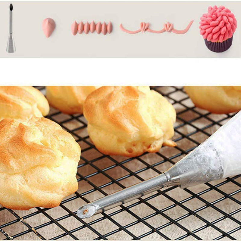 4Pcs Eclairs Puff Nozzle Cupcake Injector Pastry Syringe Cream Piping Tip Nozzles Kit Cake Dessert Confectionery Equipment Tools