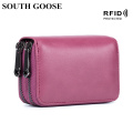 SOUTH GOOSE 2020 Genuine Leather Credit Card Holder For Women RFID Anti Scanning Card Wallet Female Double Zipper Coin Purse