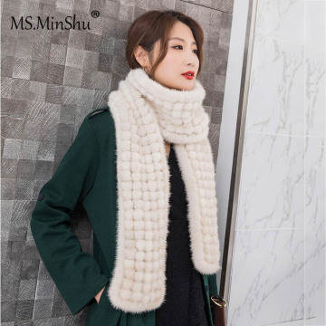 MS.Minshu Mink Fur Scarf Balls Genuine Mink Fur Balls Scarf Winter Women Warmer Korean women Fashion Scarf