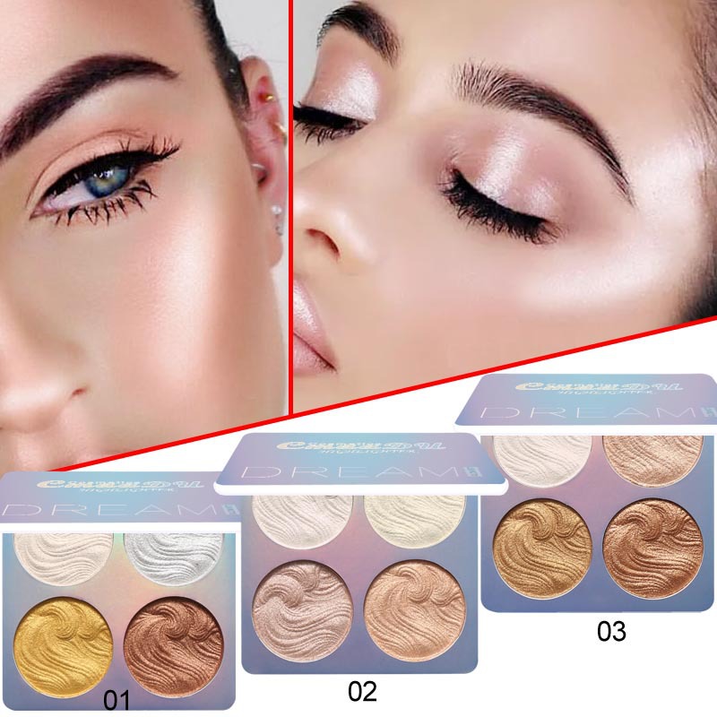 CmaaDu 4 Colors Contour Powder Shimmer Shine Highlighter Palette Illuminator Bronzer Powder Makeup Brighten Face Powder TSLM2