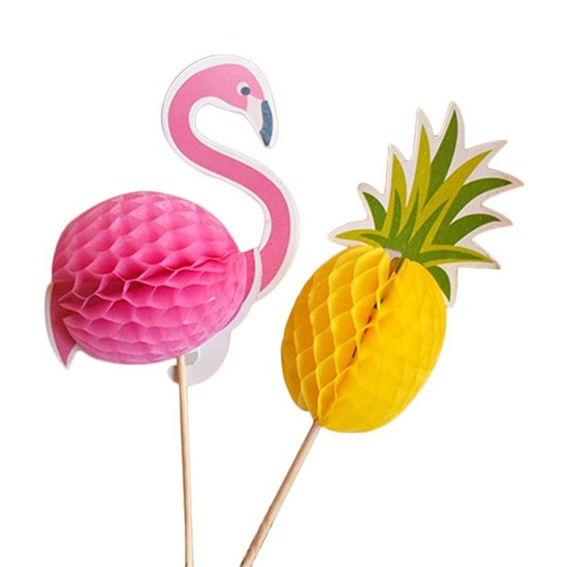 10Pcs 3D Pineapple Flamingo Fruit Toothpick Cake Wedding Decoration Flamingos Green Party Decorations Halloween Decoration. Q