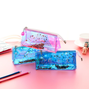 1pcs Cute PVC Pencil Case Colorful Transparent Sequin Quicksand Girl Pencil Bag Creative Korean Stationery School Supplies