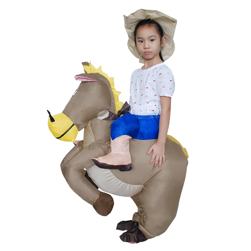 Children Cartoon Horse Inflatable Costumes Ride on Animals Toys Halloween Carnival Inflatable Clothing Cowboy Knight Costumes