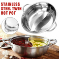 Twin Hot Pot 2 Lattice Thick Double Ear Soup Cooker Stainless Steel Hot Pot Twin Divided Cookware Dish Plate Induction Cooker