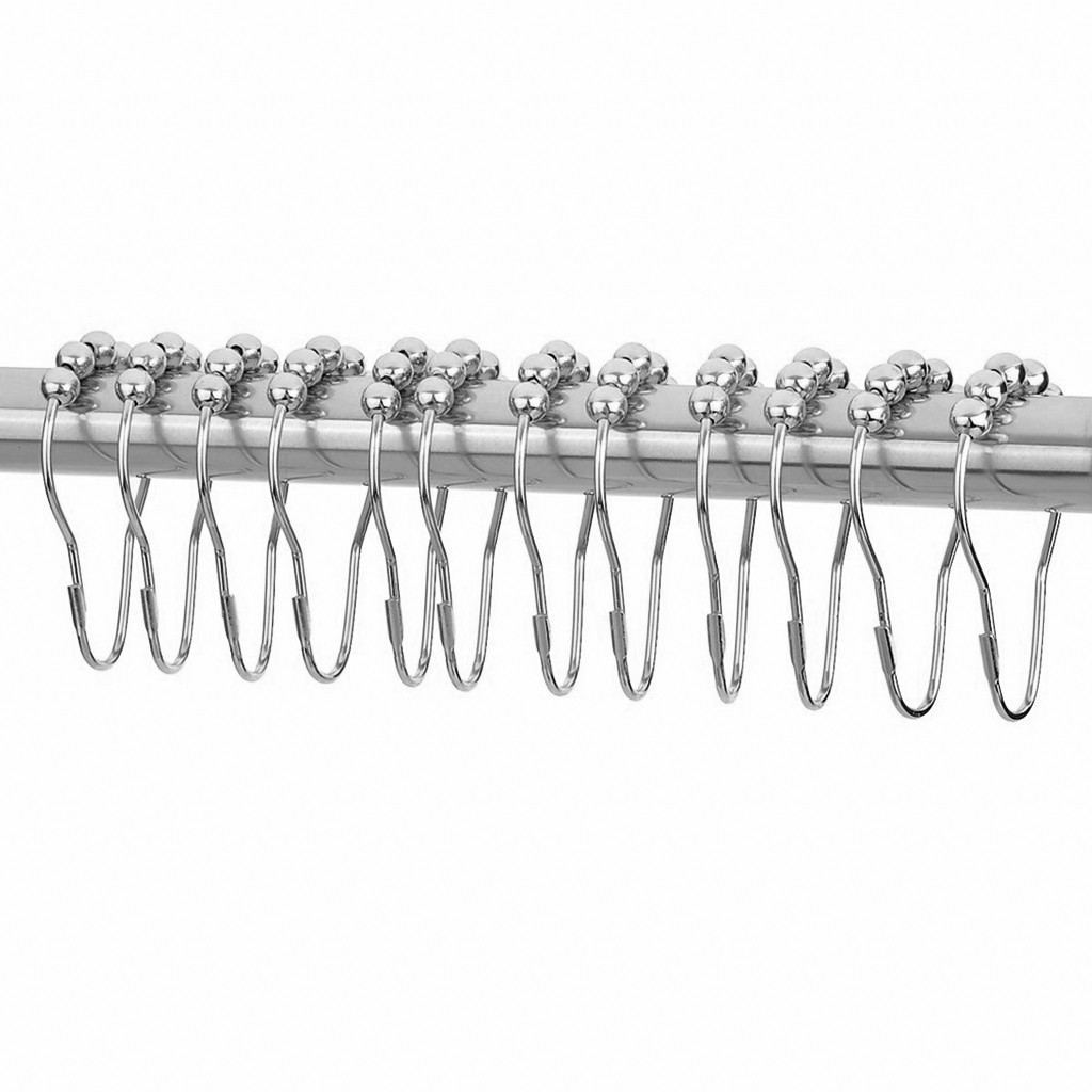 12pcs/pack Roller Ball Shower Curtain Rings Hooks Rust-Resistant Curtain Accessories Polished Satin Nickel Iron Hooks#YL5