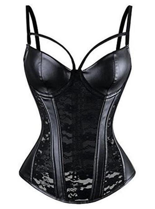 Sexy Corset Lingeries PU leather Korse Suspender Gorset Padded Cup Korsett Plus Size Lace Bustier Night Club Wear Corselet Sexi