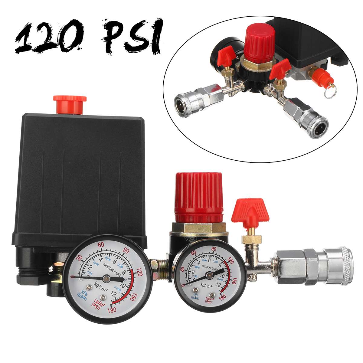 240V AC Regulator Air Compressor Pump Pressure Control Switch Air Pump Control Valve Regulator with Gauge Quick Connector