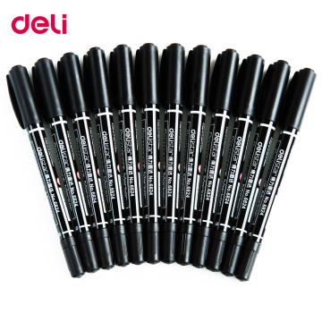 Deli 12pc double head marker black blue red permanent 1.0mm and 0.5mm markers marker pens good quality durable