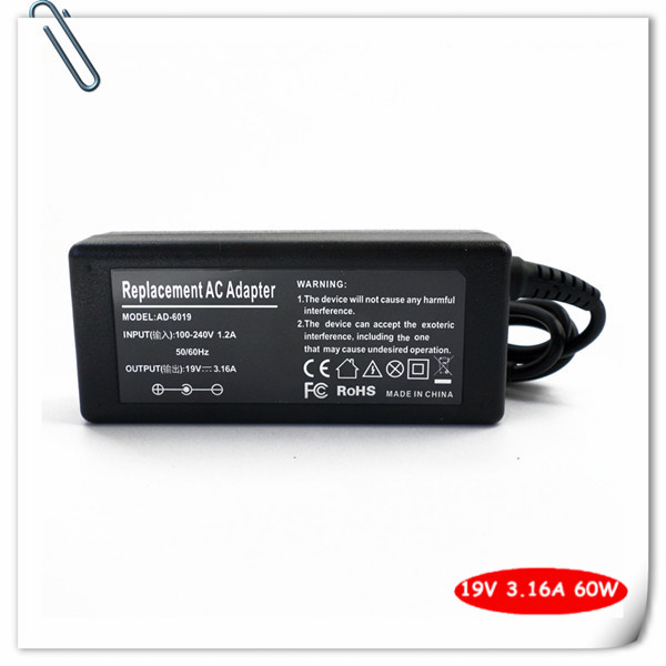 60W AC Adapter Battery Charger for Samsung N150 N145 R478 R480 R523 R538 R540 R580 R730 R780 Laptop Power Supply Cord 19V 3.16A