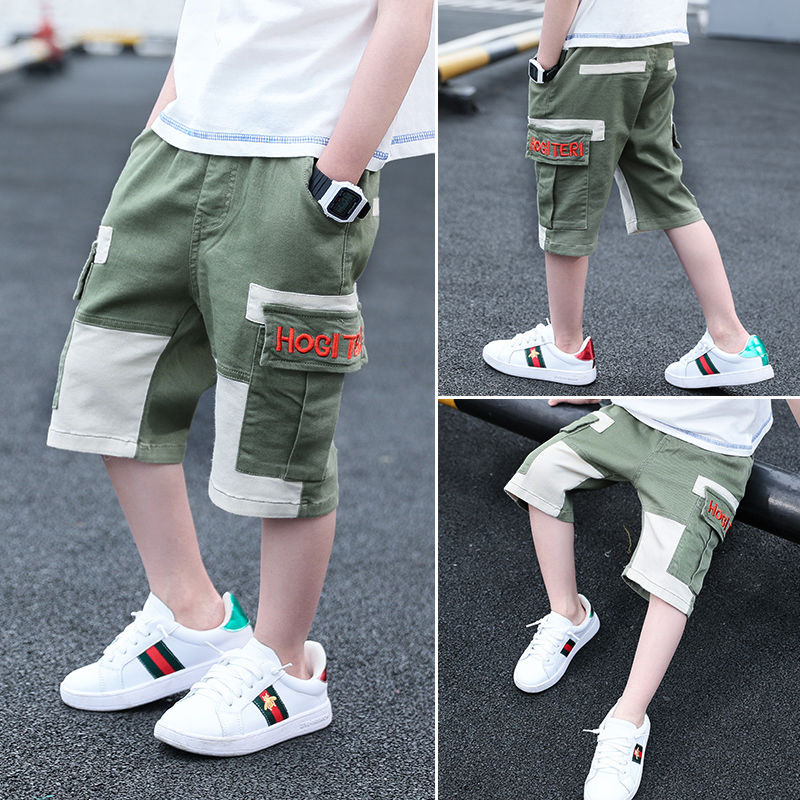 EACHIN Boys Shorts Kids Boys Shorts Summer Teenagers Boys Elastic Waist Cargo Shorts Khaki Army Green Color Child Short Pants