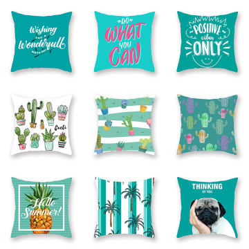 Mint Green Cushion Cover Cactus Pineapple Coconut Tree Decorative Pillowcases Sofa Bed Living Room Home Decor Summer Fresh Style