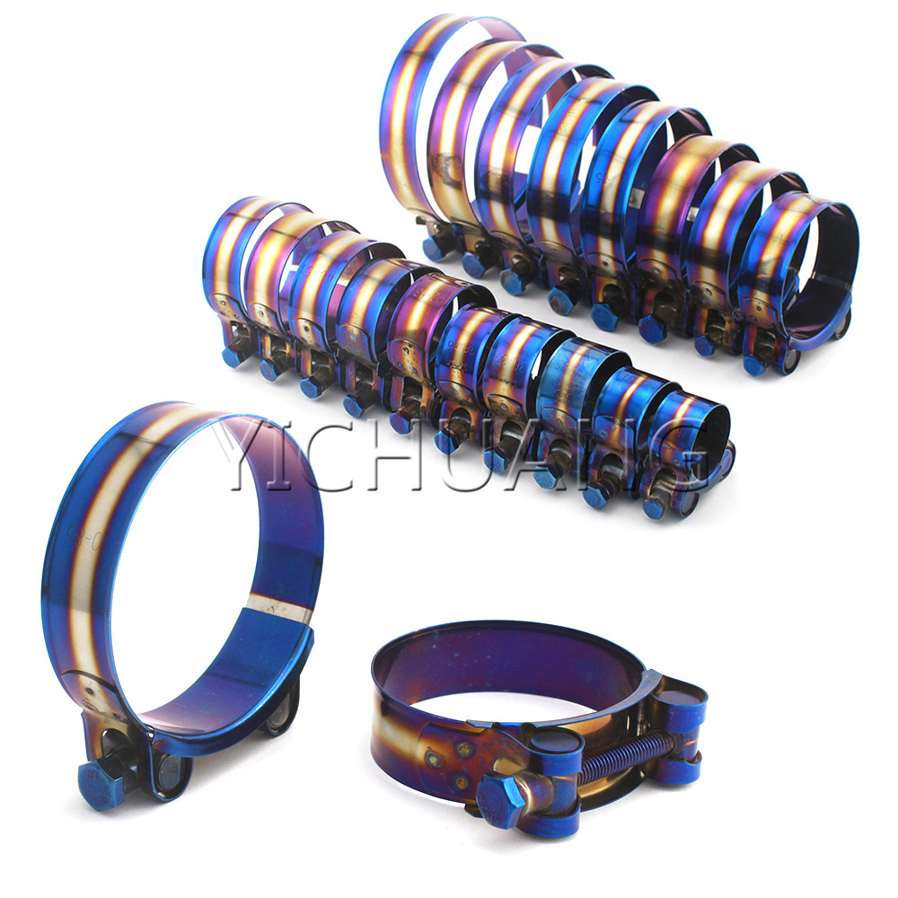 Universal Stainless Steel Hose Clamp Kit Adjustable Titanium Blue T Bolt Clamp 1 inch to 4.45 inch 26mm to 113mm