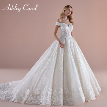 Ashley Carol Ball Gown Lace Wedding Dress 2020 Luxury Beaded Sexy Sweetheart Bride Dresses With Sleeves Princess Bridal Gowns