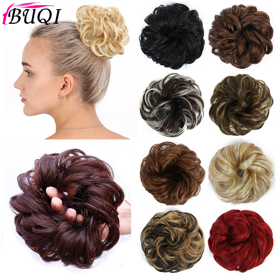 BUQI Curly Scrunchie Chignon Rubber Band Blonde Synthetic Hair Ring Wrap For Hair Bun Ponytails Heat Resistant Hair Accessories