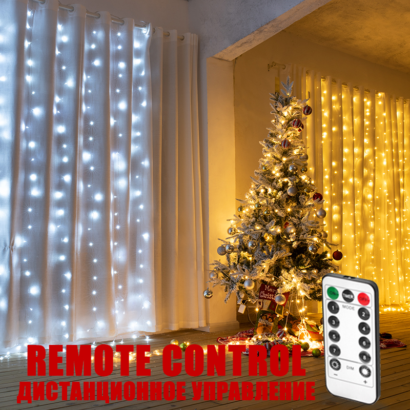 3x1/3x2/3x3 LED Christmas Garland Fairy Lights String Lights For Curtains/Home/Bedroom Decoration Outdoor Light Holiday Lights
