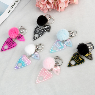 1PC Women Keychain Ouija Planchette Rresin Charms Handbag Keyring with Puffer Ball Ouija Board Keyring