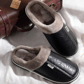 Men's slippers Winter Non slip Indoor Shoes men leather Big size House shoe Waterproof Warm Memory Foam Slipper Big size