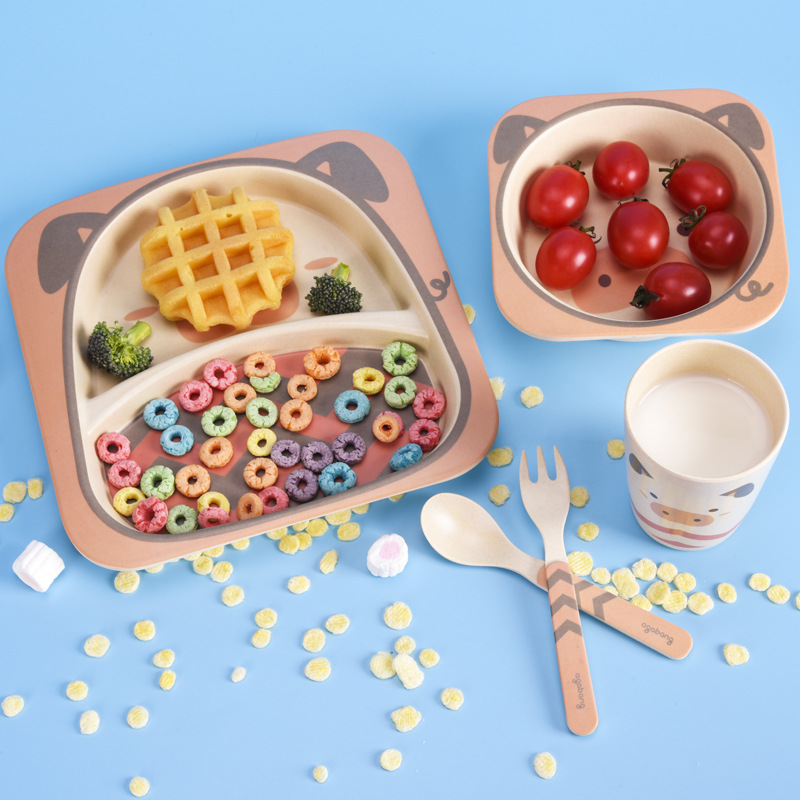 Baby Bowl Feeding Food Tableware Set Cartoon Design Kids Dishes Eating Dinnerware Training Plate 5 Piece Set WXY002