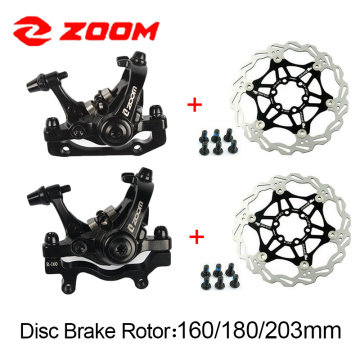 ZOOM Mountain Bike Mechanical Caliper Front Rear Floating Brake Disc Rotor 160/180/203mm Set Aluminum Alloy brake Cycling Parts