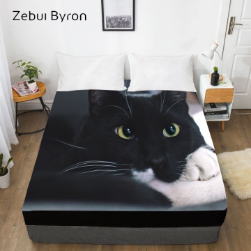 3D Fitted Sheet,Bed Sheet With Elastic Queen/King/Custom,Mattress Cover 180/150*200/160x200 Animal cute cat pattern