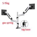 DL-GST112 Desktop17-27" grommet clamp base LCD LED Monitor Holder Arm Gas Spring Full Motion TV Mount Loading 5-15KGKgs