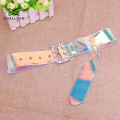 Women Laser Wide Holographic Belts Female Rectangle Square Buckle PVC Clear Transparent Belts Ladies Fashion Hologram Strap 226