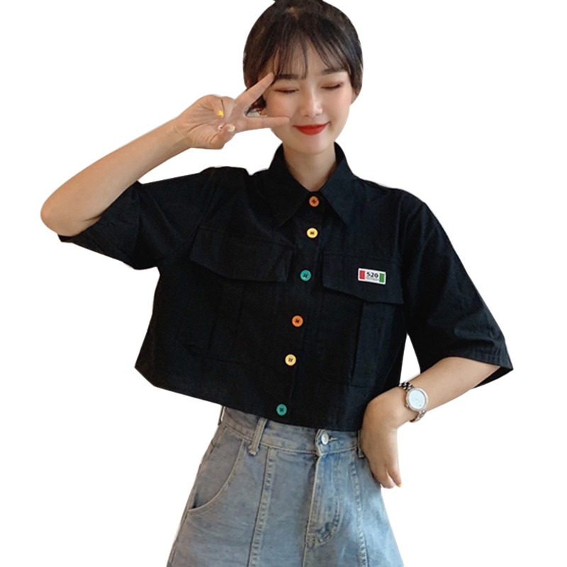 Women's Shirt Harajuku Short Sleeve Polo топ Collar Casual Cotton Preppy Top Girls Fashion Letter Embroidery Blusas Femininas