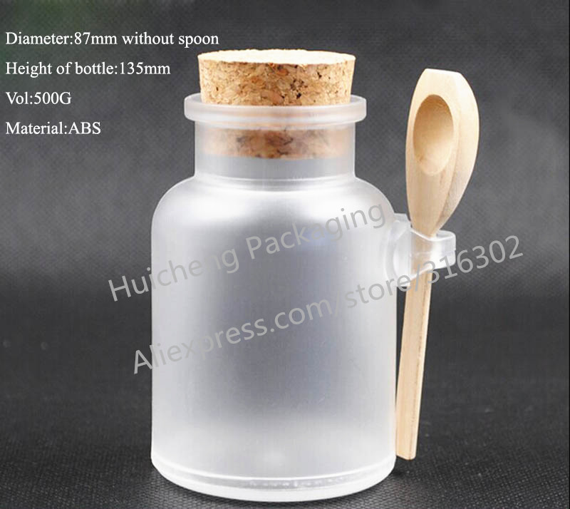 12 x 500g round ABS bath salt bottle with wooden spoon mask powder scrub plastic container