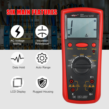 Insulation Resistance Meter Digital Megger Ohmmeter Insulation Tester 1MΩ-20GΩ Auto-Ranging High Accuracy Insulation Instrument