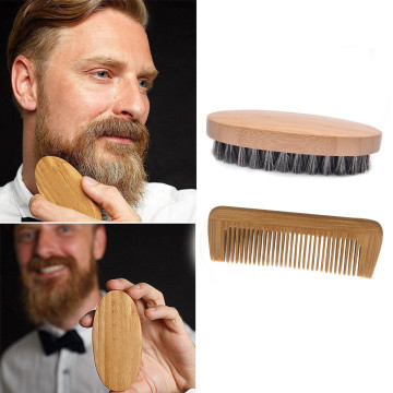 Natural Boar Bristle Beard Brush For Men Bamboo Face And Hair Massage Brushes Beards Mustache Hard Round Wood+Comb 2Pcs Set 1211