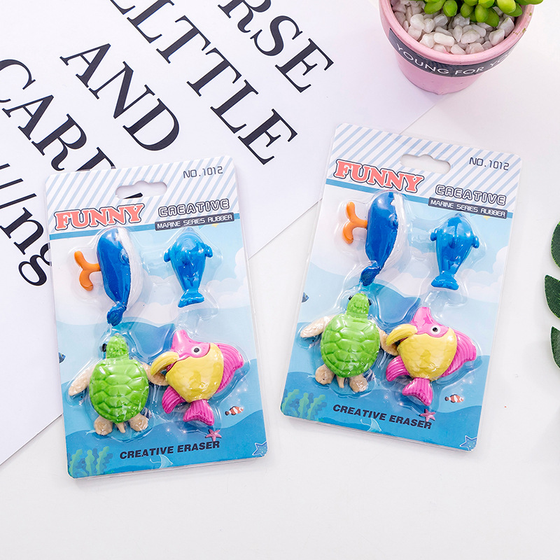 4Pcs/Set Rubber Fish Eraser Sea Animal Eraser Box School Stationery Office Supplies School Supplies Stationery Gift Tool