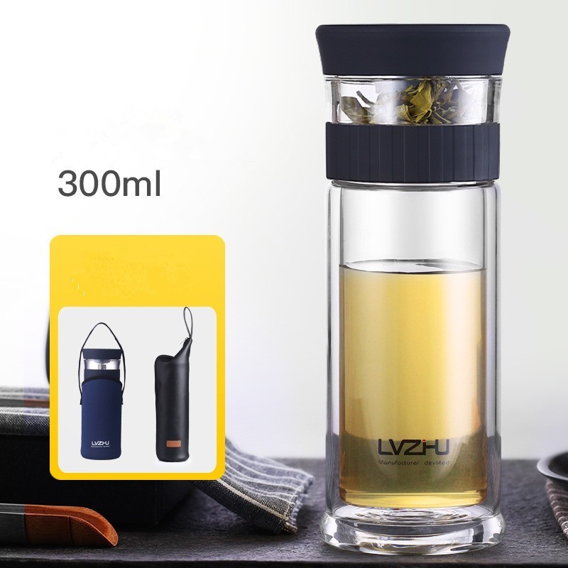 300ml/400ml Portable Double Wall Borosilica Glass Tea Infuser Bottle of Water with Lid Filter Automobile Car Cup Creative Gift