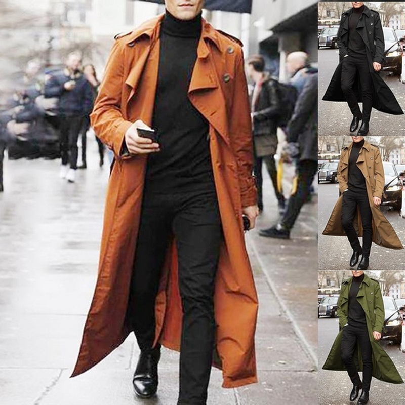 New Trench Coat Men Jacket Mens Overcoat Casual Slim Fit Windbreak Plus Size Solid Long Coat Men Fashion Winter Coats Homme