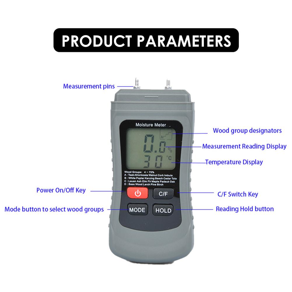 Mini Wood Moisture Meter Wood Humidity Tester Hygrometer Timber Damp Detector Tree Density Two Pins LCD Digital Moisture Tester