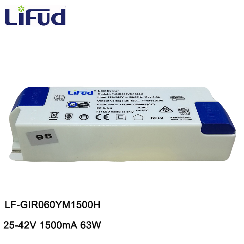 Lifud LED Driver 63W 1500mA DC 25-42V AC220-240V LF-GIR060YM1500H Transformer Commercial Lighting Driver LED Driver Panel