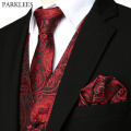 Luxury Wine Red 3pcs Paisley Waistcoat Vest Necktie Handkerchief Set 2019 Classic Jacquard Vest Men Formal Business Casual Vest