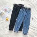 Korean High Waist Jeans Women Solid Harem Pants Loose Casual Plus Size High Street Denim Trousers Pantalon Femme With Belt 2020