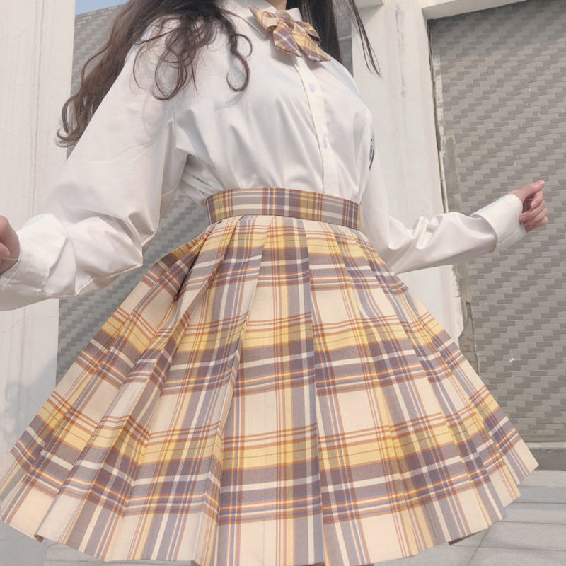 School Girl Uniform Pleated Skirts Japanese School Uniform High Waist A-Line Plaid Skirt Sexy JK Uniforms for Woman Full set