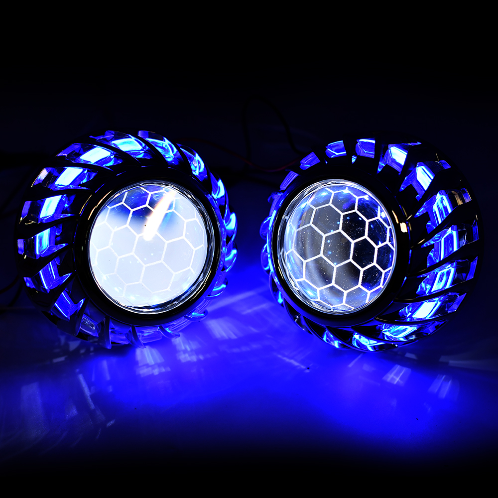 2.5inch Honeycomb Bi xenon hid Projector lens led day running white angel eyes H1 H4 H7 retrofit car assembly kit DRL